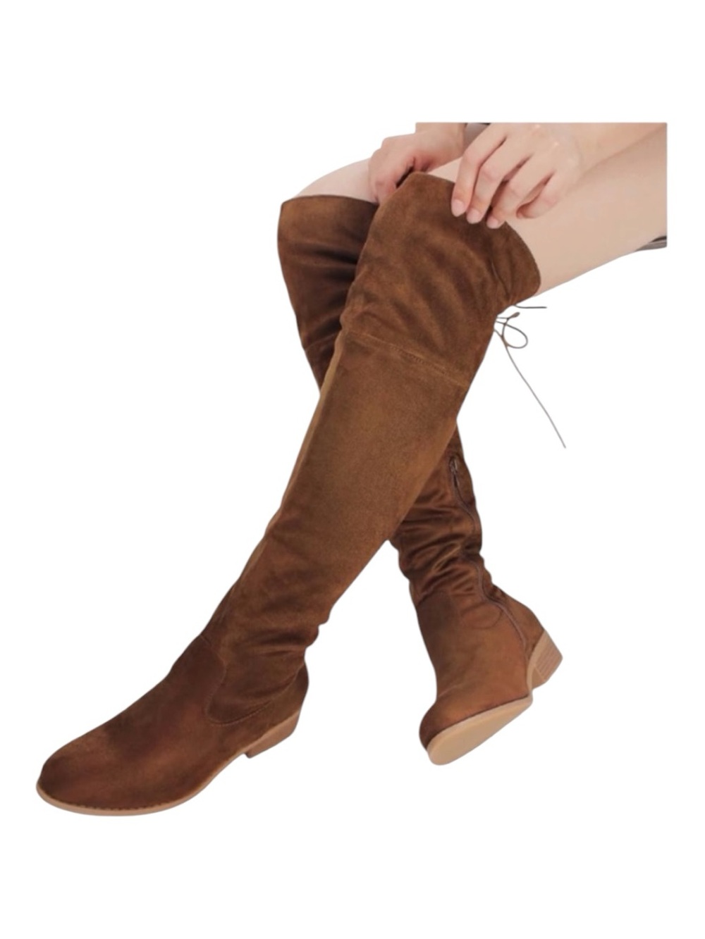 Tan Faux Suede Over the Knee Thigh High Lace Up Boots Women’s Size 10
